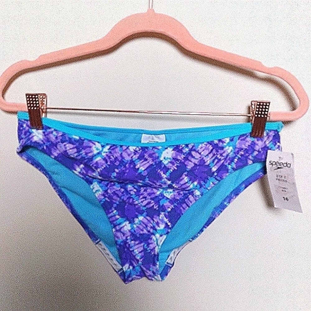 Speedo Blue and Purple Tie Dye Girls Bikini Bottoms Size 16 New with Tags